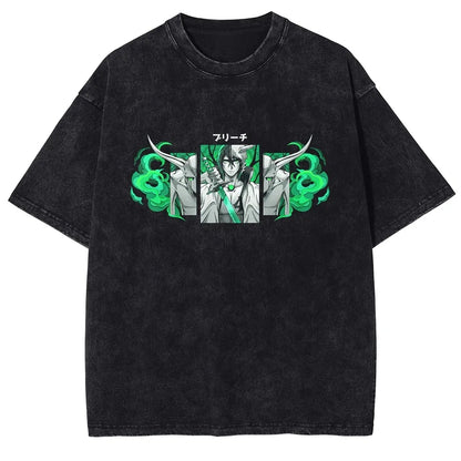 Japan Classic Anime BLEACH Zaraki Kenpachi Print T-shirt Men WomenCasual Tees Vintage Style Cotton Clothing Harajuku Washed Tops