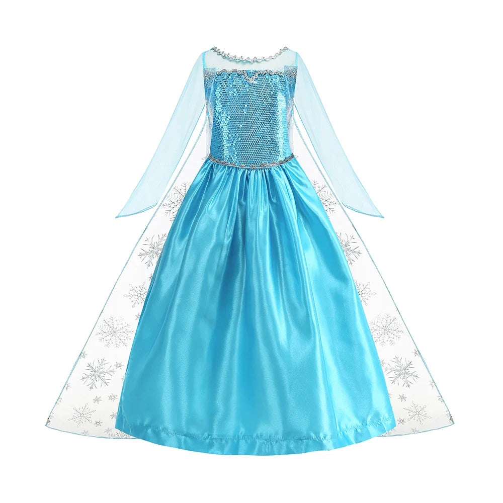 2026 Vestidos Snow Queen Princess Dress Girls Costume Halloween Kids Role-play Carnival Children Birthday Party Dress