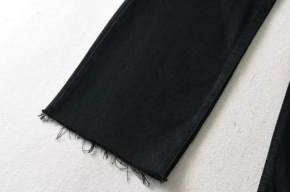 Women's High Waist Jeans 2025 Spring Fall Relaxed Straight Leg Raw Hem Floor-Length Vintage Inspired Daily Uniform