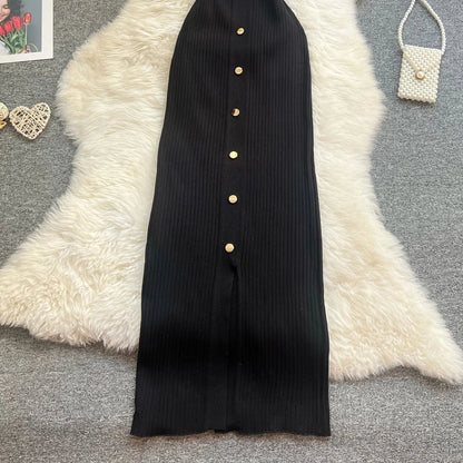 Chic Fashion Sexy Wrap Hips Knitted Long Dress 2026 New Brand Fashion Embroidery Single-breasted Shirt Dress Streetwear
