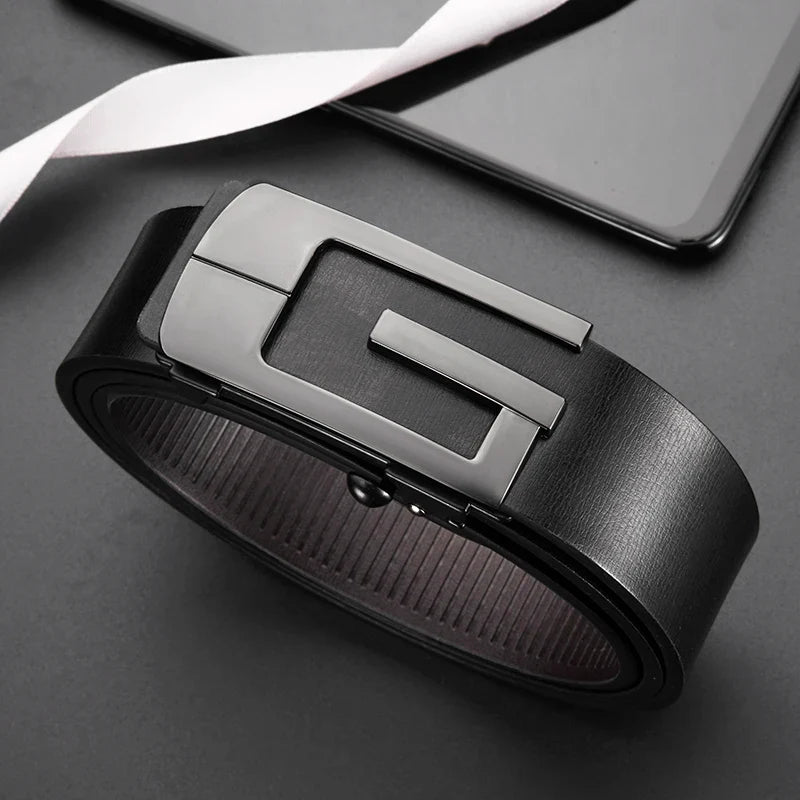 Fashionable and Simple Men's G-Shaped Metal Automatic Buckle Belt High Quality Men's Business Belt Suitable for Formal Occasions