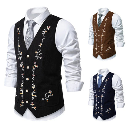Four Seasons Suit Vest New Men's Fashion Contrast Embroidered Single Breasted Suits Waistcoat Workwear Groomsmen's Clothing