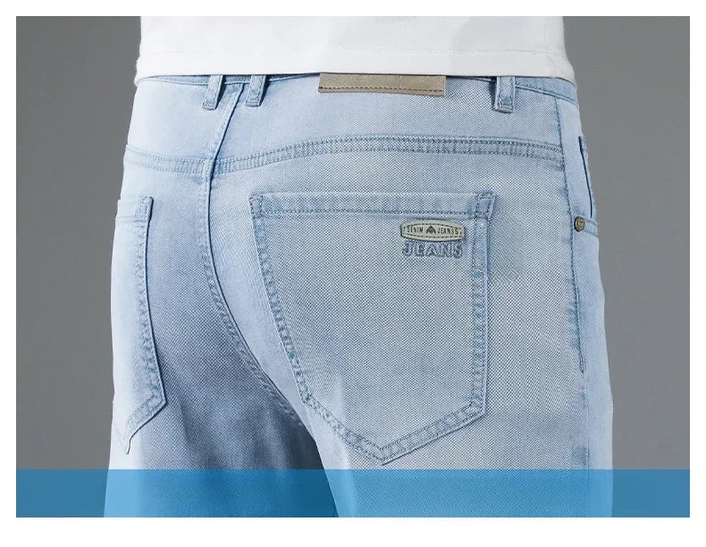 New Men's Thin Lyocell Jeans Soft Business Stretch Fashion Trousers Slim Brand Casual Elasticity Denim Pants Male Clothes