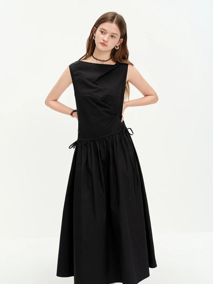 2026 Summer Women One Shoulder Asymmetrical Sleeveless Dress Plaid Check Midi Dress for Rebellious Prep & Vacation Style