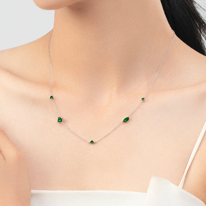 925 Sterling Silver Rainbow Colorful Zirconia Pendant Necklace Shiny Geometric Chain Neck For Women Party Jewelry Gift