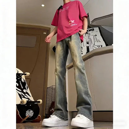 Men New Versatile American Style Vintage Blue Jeans Spring Autumn Trend Baggy Straight Leg Comfortable Men's Denim Trousers