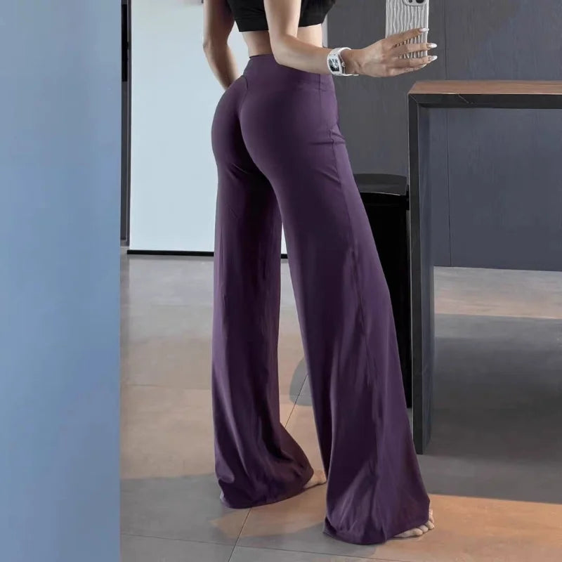 Gym Workout Wide Leg Leggings Ultra Soft High Waist Tummy Control Loose Yoga Pants Women Hip Lifting Straight Sports Trousers