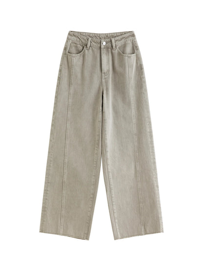 Patchwork Design Straight Ankle-length Jeans Frayed Edges Women's Spring 2026 New Arrivals Commuting Basics