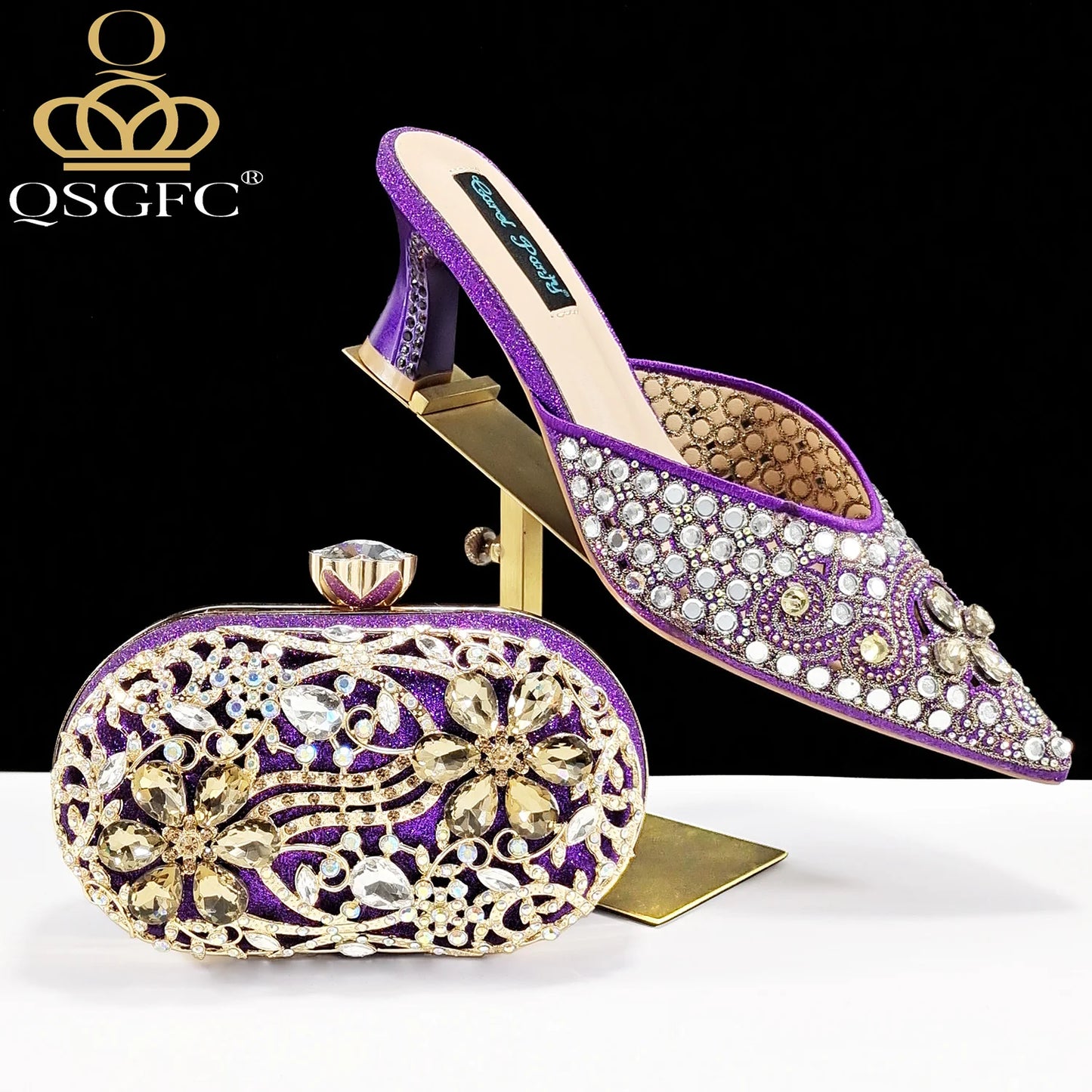 New Design Specials Italian Women Heels Shoes and Bag in Pink Color Comfortable Heels With Rhinestone for Part