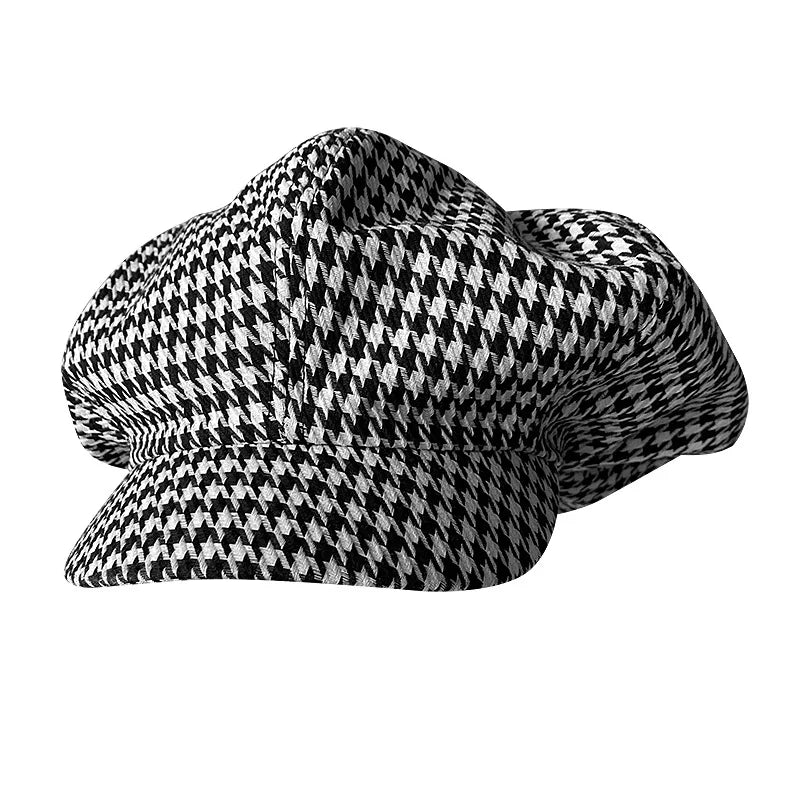 Big Head Newsboy Cap Women Beret Vintage Painter Winter Hats Houndstooth Octagonal Caps Female Bone Male NC36
