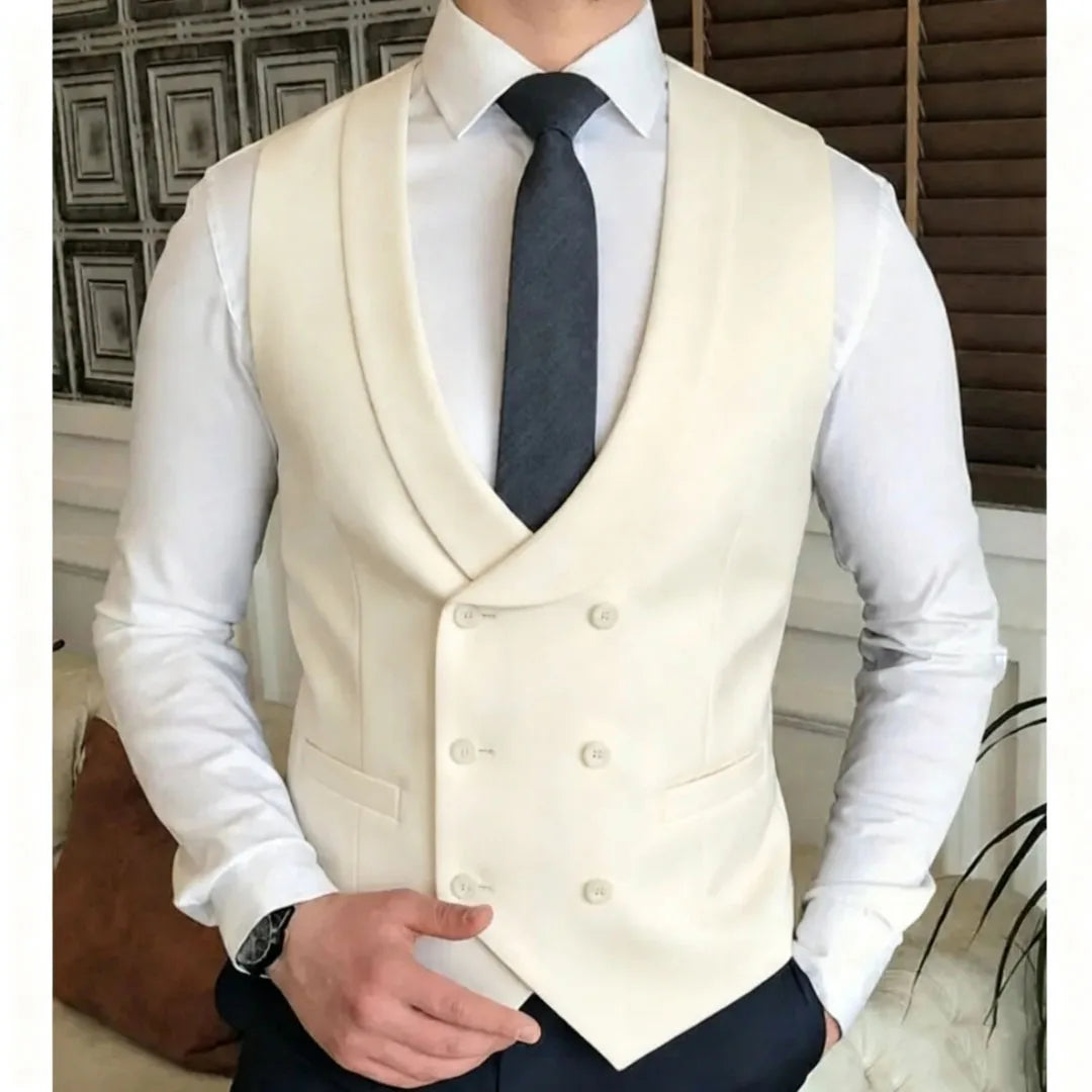 Men Vest Double Breasted With Lapel Solid Waistcoat For Wedding Banquet Business Party Work Office Casual Daily Men Suit Vest