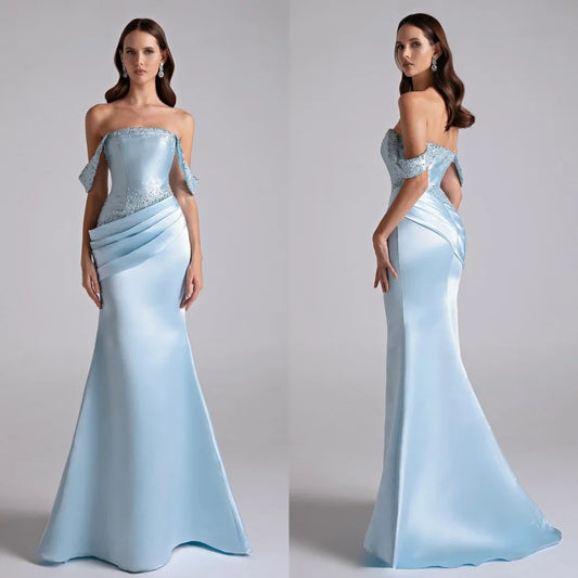 Customized Sexy Elegant Sequined Beading Mermaid Off-the-shoulder Long Dresses Bespoke Occasion Dresses Sizes Available Fashion