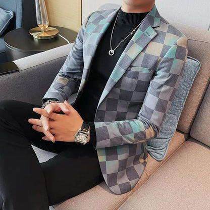 British Style Luxury Plaid Suit Jacket 2025 Spring New Men High-end Business Slim Blazers Groom Wedding Social Party Dress Coats
