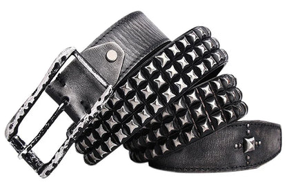 3.8CM Retro Real Genuine Leather Belt Luxury Thick Rivet Belts Men Leather Vintage Strap Male Wide Jeans Ceinture Black Waist