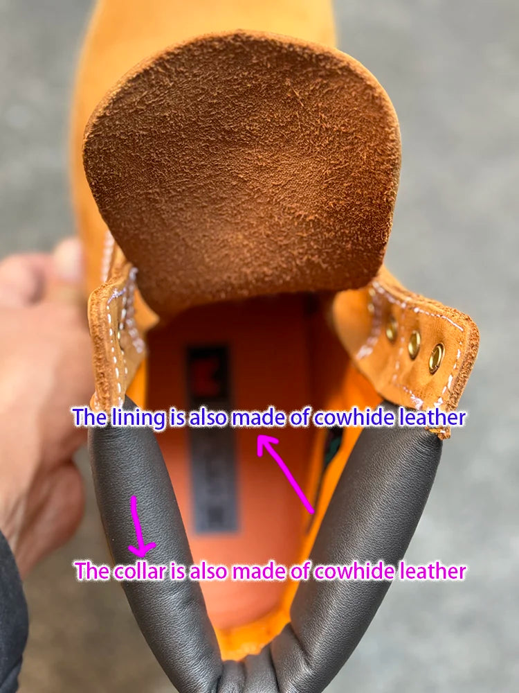 Men Fashion Outdoor Shoes Genuine Leather Yellow Boots 2025 Male Casual Waterproof Boots