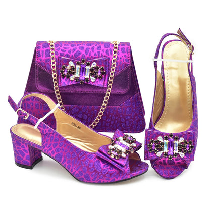 Classics Style New Arrivals Italian Women Shoes Matching Bag Set in Gold Color Comfortable Heels Pumps for Wedding Women Heels