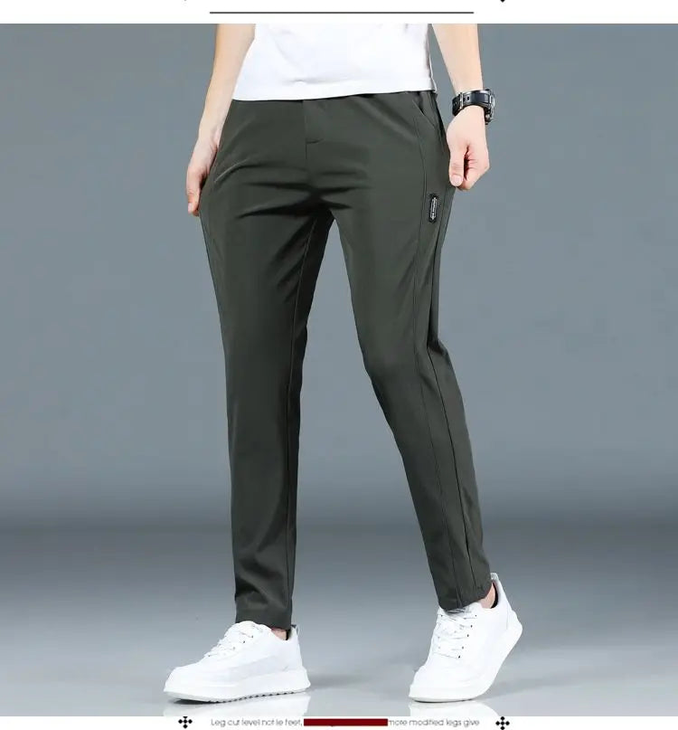 Ice silk men's pants 2026 summer new black gray thin business casual pants outdoor elastic breathable straight leg sports pants