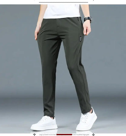 Ice silk men's pants 2026 summer new black gray thin business casual pants outdoor elastic breathable straight leg sports pants