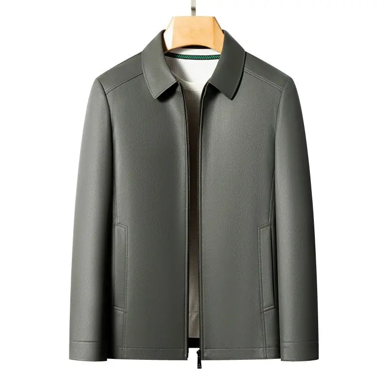 Men's Fashion Casual Large-Sized Goatskin Leather Jacket Lapel Coat High-End Spring Autumn 2025