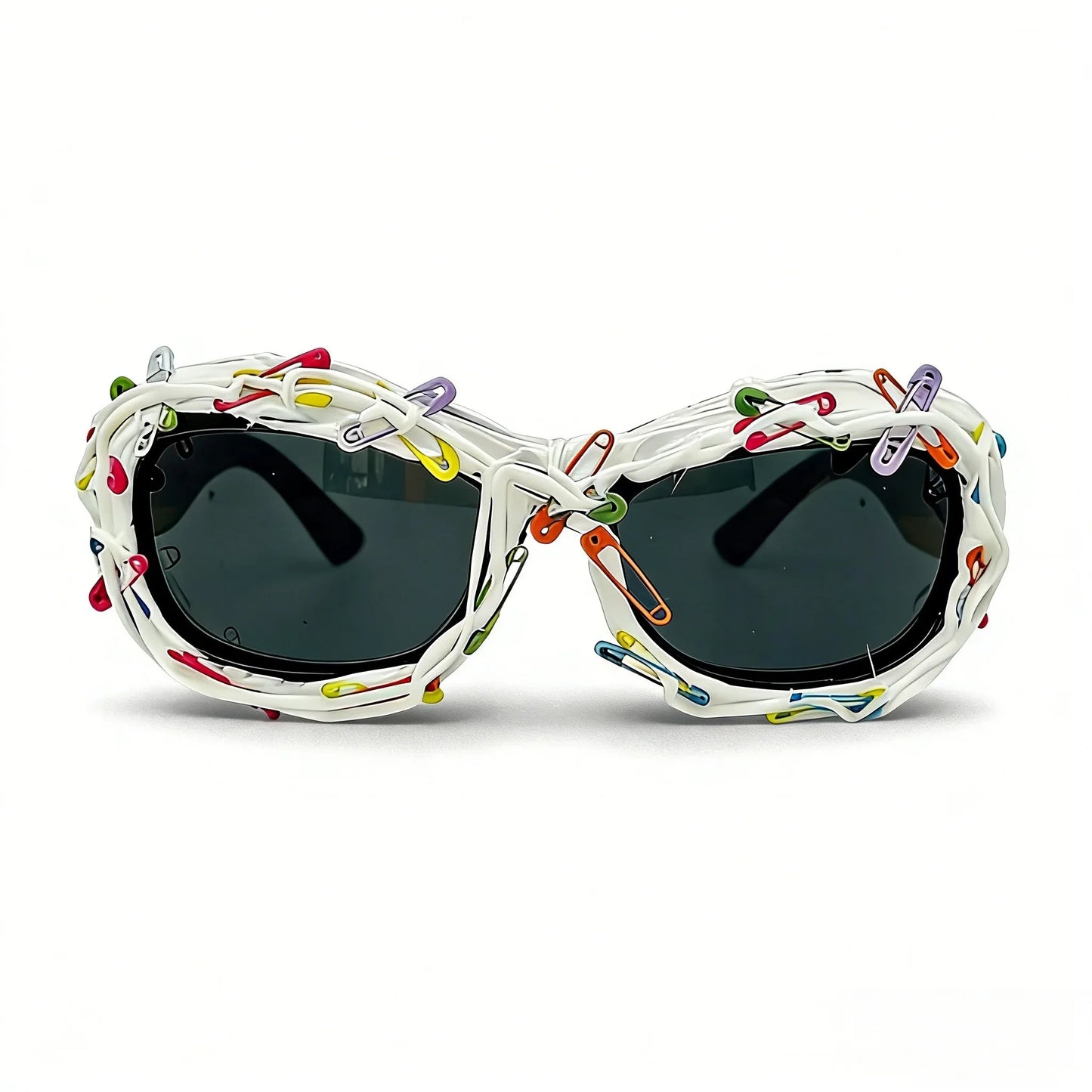 y2k Colorful Safety Pin Sunglasses for Women Punk Cyber Streetwear Party Avant-garde Funny Shades UV400 lunette soleil femme