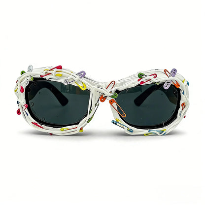 y2k Colorful Safety Pin Sunglasses for Women Punk Cyber Streetwear Party Avant-garde Funny Shades UV400 lunette soleil femme