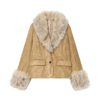 Faux Fur Suede Blazers for Women Faux Leather Women's Tailoring Blazers Winter Luxury Woman Blazer Fitted Coats and Jacket