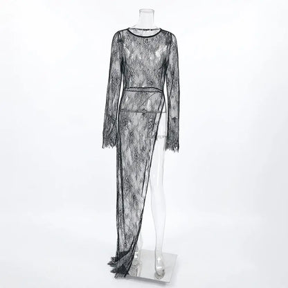 Evening Party Dress Lace Dress High Street Style Black Black Lace Dress Brand New Condition Fashion All-match Dress