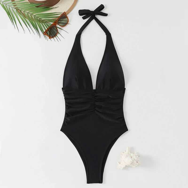 Halter Top Bathing Suit Woman Swimsuits One Piece Swimwear Women's  2026 Trend V Neck Beachwear Female Monokini Summer Bodysuit