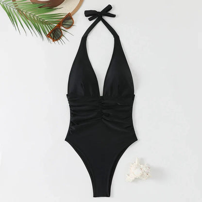 Halter Top Bathing Suit Woman Swimsuits One Piece Swimwear Women's  2026 Trend V Neck Beachwear Female Monokini Summer Bodysuit