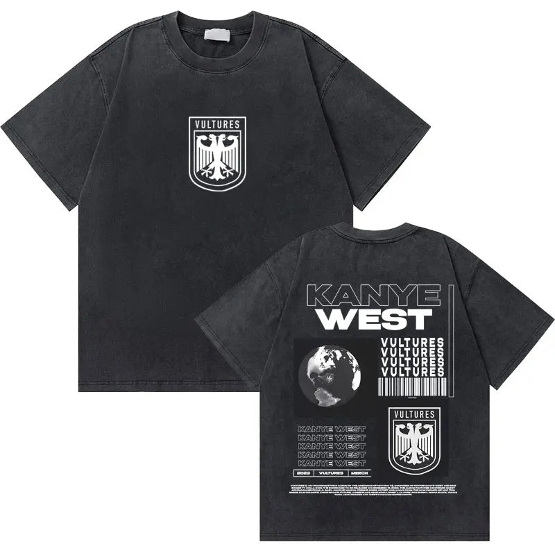 Washed Vintage Rapper Kanye West Graduation Bear Graphic T Shirt Men Pure Cotton T-shirt Men's Hip Hop Fashion Oversized Tshirt