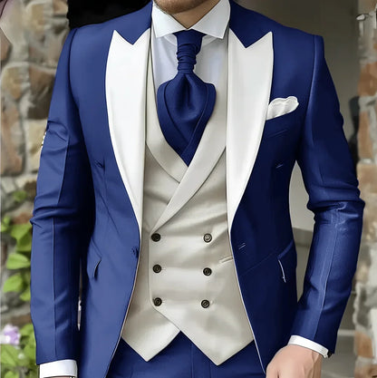 Men's Elegant Peak Lapel Tuxedo 3-Piece Suit with Blazer Vest Formal Men's Suit for Business Prom Business Dinner