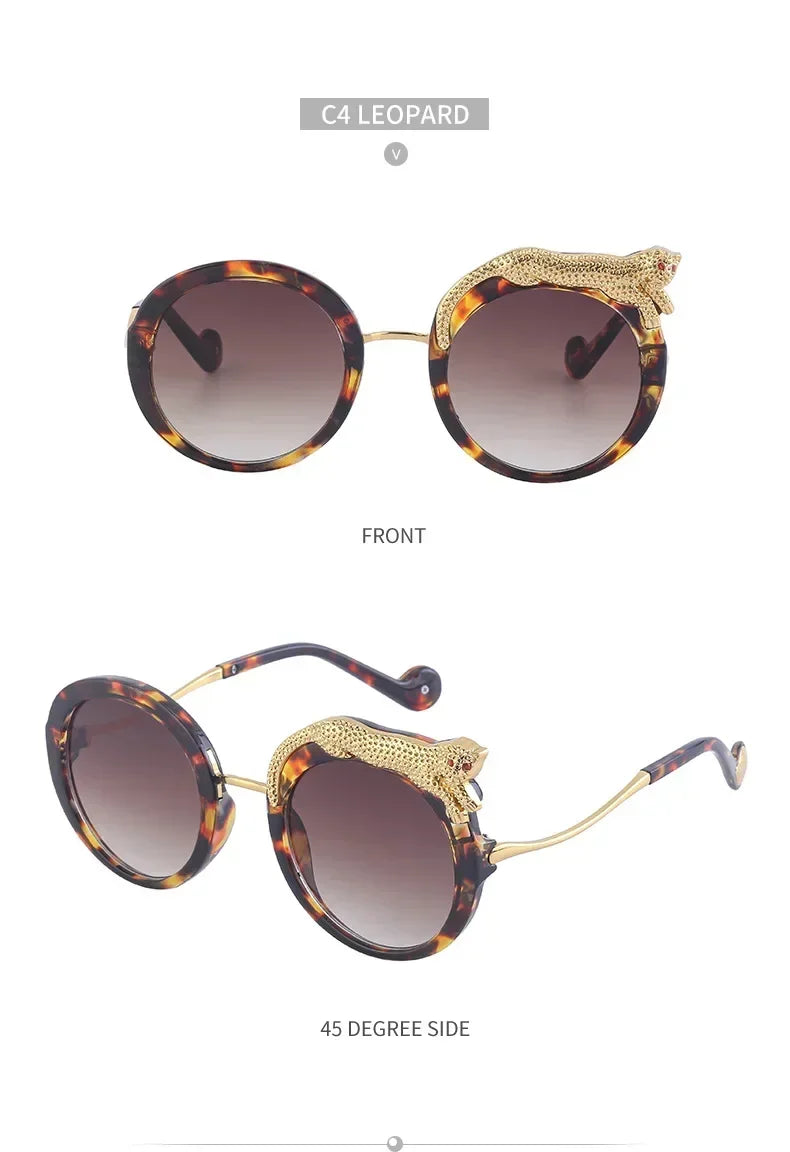 2025 Steampunk Metal Leopard Sunglasses Women Men Personalized Round Frame Sun Glasses Ladies Sunshade UV400 Gafas De Sol