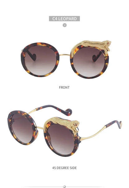 2025 Steampunk Metal Leopard Sunglasses Women Men Personalized Round Frame Sun Glasses Ladies Sunshade UV400 Gafas De Sol