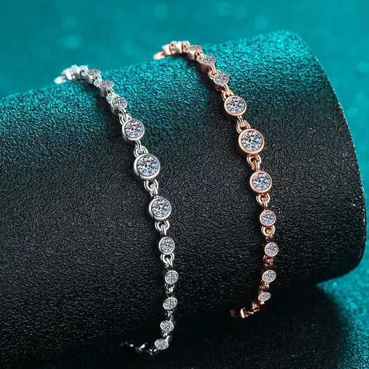 Bracelets de tennis en moissanite D VVS1 pour femme, ronds, diamant de laboratoire, GRA, argent sterling 925, bracelet délicat en or 18 carats, cadeau bijoux