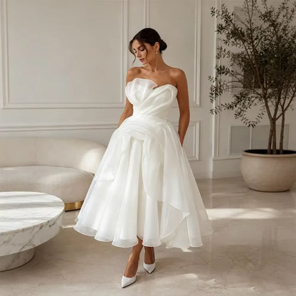 Midi Simple Wedding Dress 2026 Organza A Line Bridal Gown Corset Back Short Reception Dress Civil свадебное платье Customized
