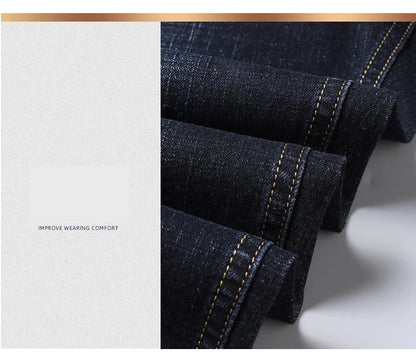 New Men's Fashion  Business Casual Stretch Slim Jeans Classic Trousers Denim Pants Male Black Blue