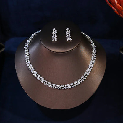 2PCS Jewelry Sets for Women Charming Round Design Elegant CZ Earrings and Necklaces Fashion Girls Gifts