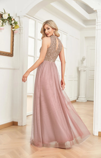 Elegant V-Neck Green Sequins Evening Dresses Long Luxury Women Tulle Sleeveless Wedding Party Cocktail Gowns