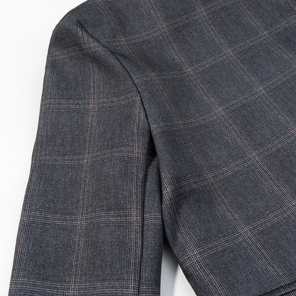 2026 Spring Female Coats Stand Collar Asymmetrical Pockets Gray Plaid Blazers Autumn Woman's Outerwear Clothing Vintage Street