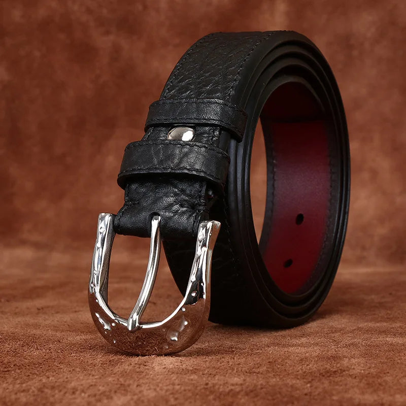 3.8cm Pure Cowskin Men Belt High Quality Genuine Leather Stainless Steel Buckle Strap Male Jeans Luxury Designer Belts for Man