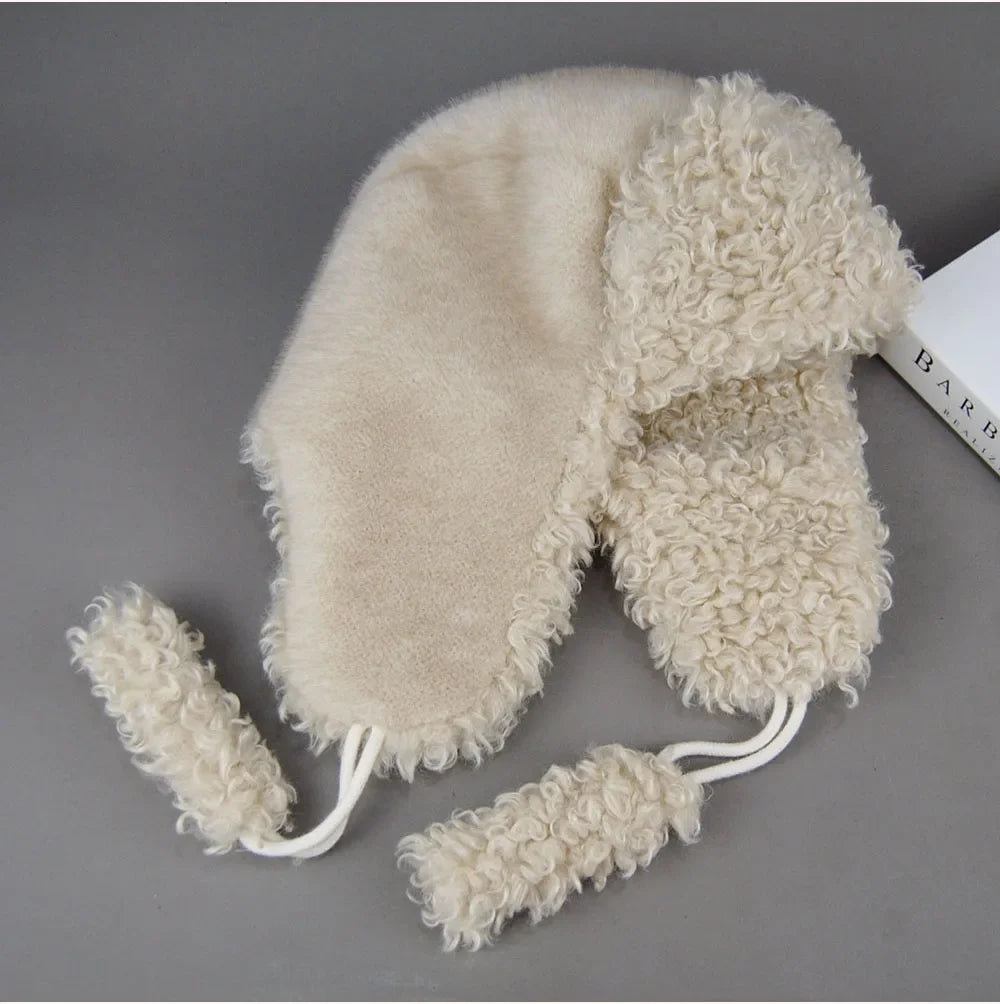 Real Fur Wool Hat Unisex New Winter Warm Bomber Russian Ushanka Hats With Ear Flaps Cow Leather Thick Snow Earflaps Baseball Cap