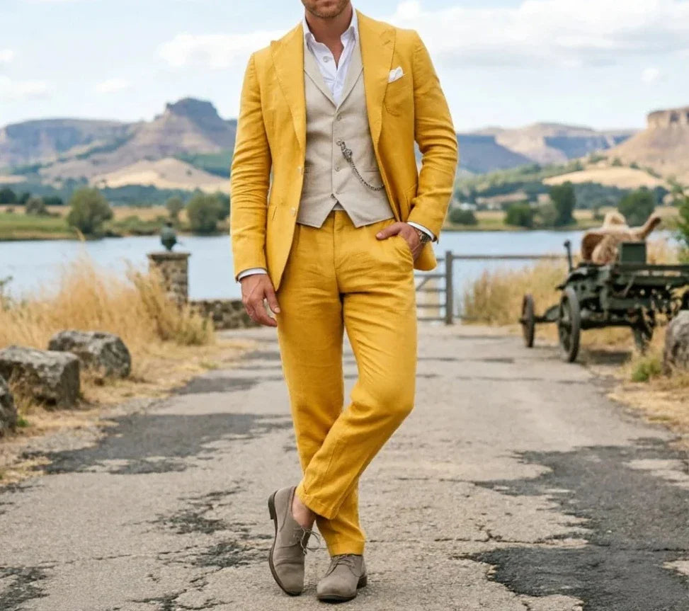 Sage Green Linen Men 3 Piece Suit Breathable Slim Fit Summer Beach Formal Wear For Wedding Business Party Occasion Outfit