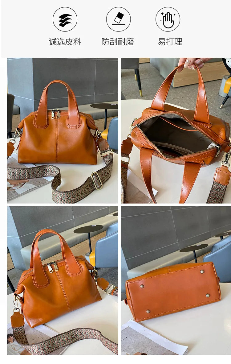 MS Genuine Leather Woman Bags Luxury Retro Shoulder Handbag Vintage Lady Messenger Casual Tote Crossbody Purses Black 2023 New