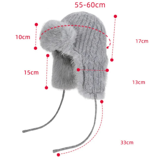 Russian Hat New Thick Warm Fluffy Fur Hat Knitted Snow Ski Trapper Earflap Cap Women Winter Hat Ushanka Female Bomber Hat