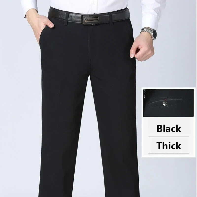 100% Cotton Spring Summer Middle-aged Cargo Trousers Men's Straight Slacks High Waists Thin Thick Breathable Male Suit Pants