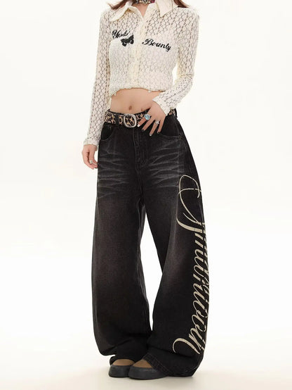 Blue Loose Wide Leg Jeans Women's Fashion High Waist Straight Cut Casual Trousers Autumn New Style Slimming Effect Cotton Pol...