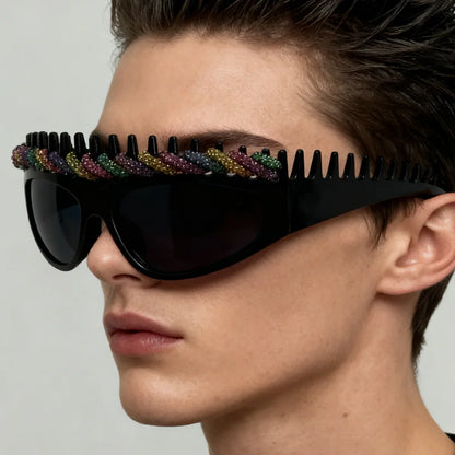 y2k Spiked Headband Large Frame Sunglasses for Women and Men Punk Sweet Cool Style Exaggerated Rhinestone Shade for Funny Party