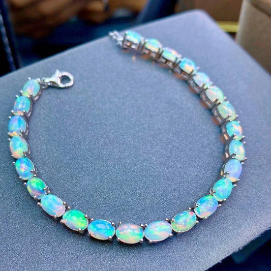 Bracelet Simple en Opale Naturelle en Argent Sterling 925, Bracelet en Pierre Colorée, Bijoux de Mariage Fins pour Femmes, 24 Pièces 4*6mm, Bijoux Fins
