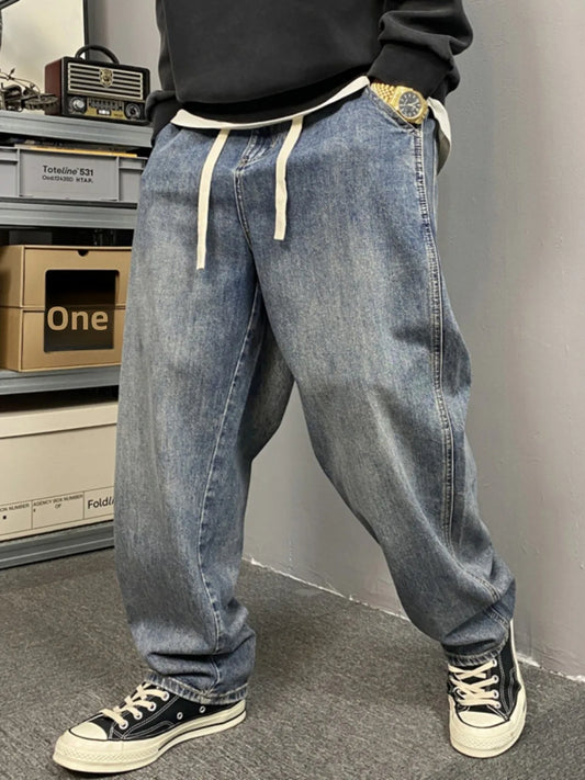 American Style Casual Faded Loose Straight Leg Jeans for Men Spring Autumn Wear Comfortable Wide Leg Pants Youth Fashion