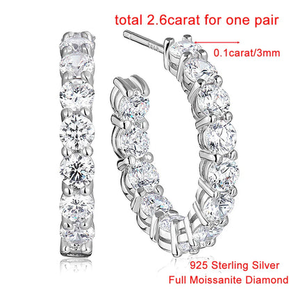 0.1carat All Moissanite Hoop Earrings D Color Sparkling Diamond Earring for Women 925 Sterling Silver Studs Fine Jewelry